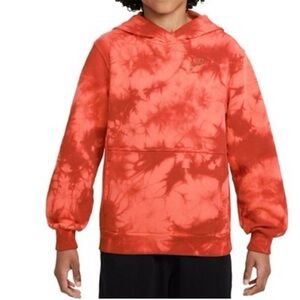 NWT Nike Club Fleece Tie Dye Hoodie Wild Mango/Dragon Red/Vintage Coral